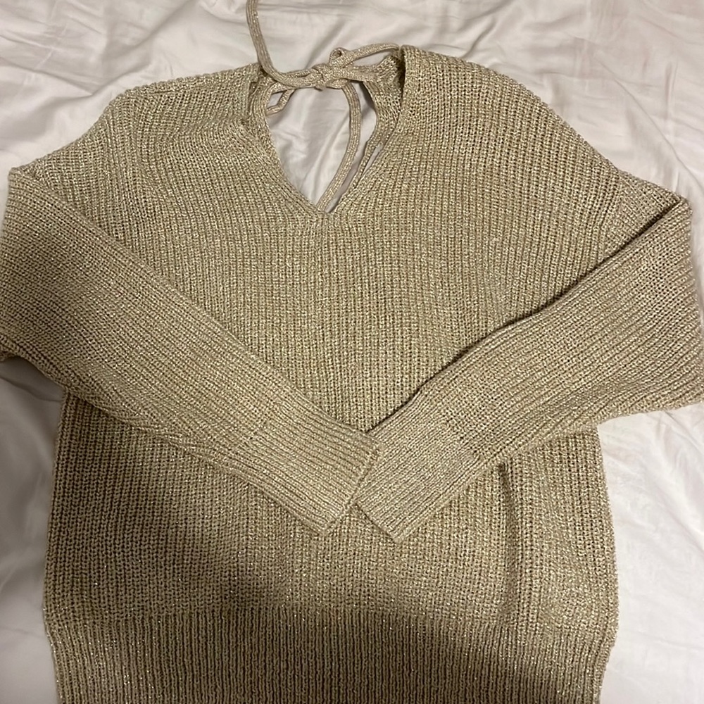 NWOT LOFT Gold Metallic Nude Sweater